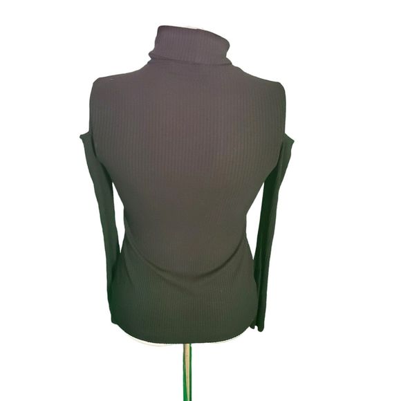 Bailey 44 Black Turtleneck Top Ribbed Cold-Shoulder Soft Top sz S - Picture 3 of 5